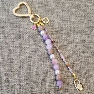 Lavender Beaded Heart Bag Charm
